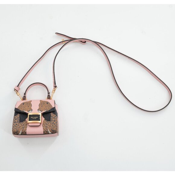 Kate Spade Katy Lucy Leopard Micro Crossbody Pink Leather Purse Limited Edition - Picture 3 of 14